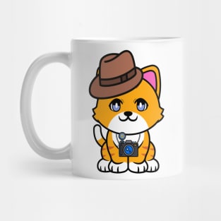 Cute orange cat is holding a camera Mug